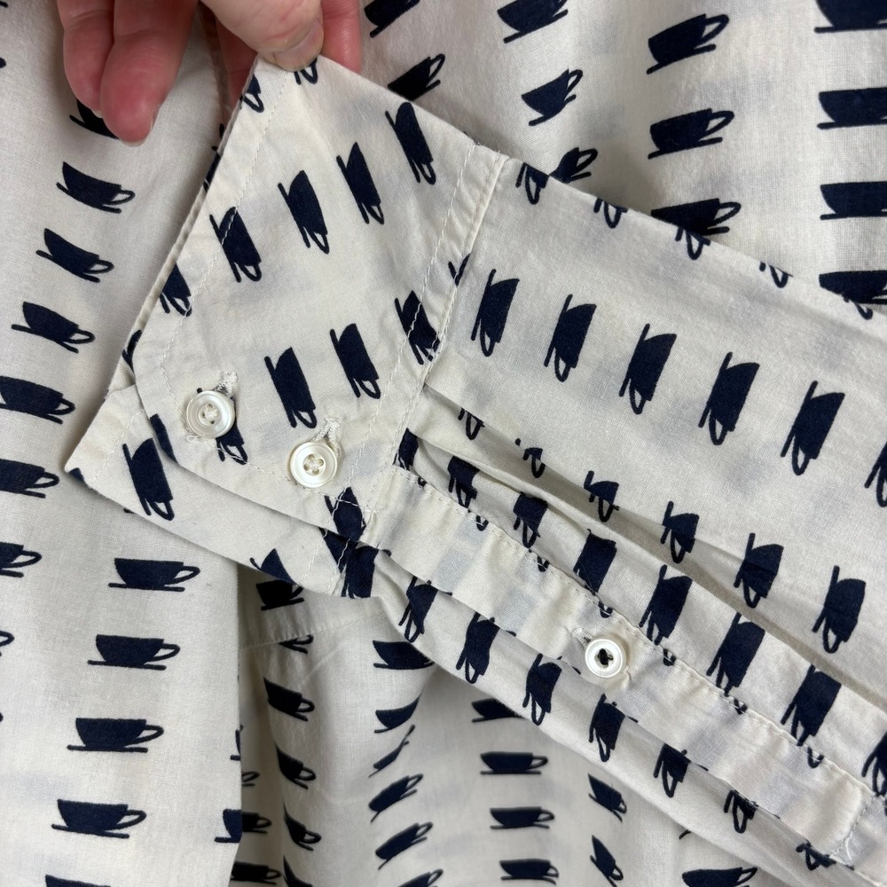 Gap Fitted Boyfriend Cup Print Button Down Shirt White Navy Preppy Cottagecore - Picture 5 of 8